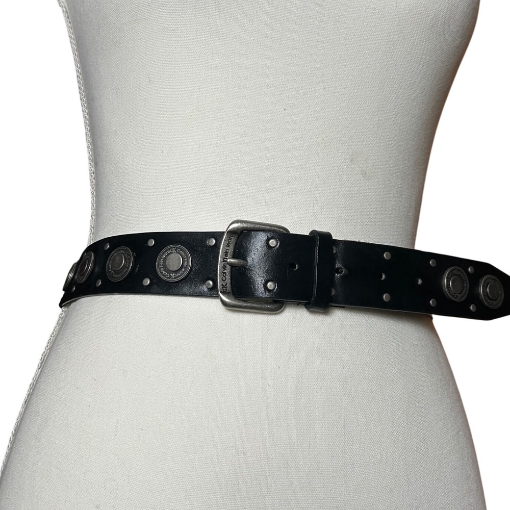 Calvin Klein Jeans Belt Black Leather Silver Studded Western Boho Retro